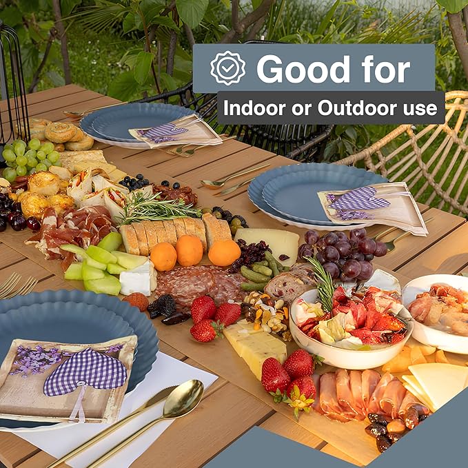 Trendables Floral Paper Plates 8.5 Inch & 10.5 Inch 40 Pcs Dinner Plate Set Fancy Disposable Plates for Party for 20 Guests 20 X 8 & 20 X 10 Large & Small Paper Plate Set for Parties Slate Blue