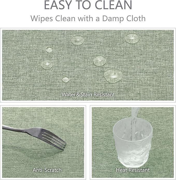 Rectangle Tablecloth Linen Textured Waterproof & Stain Resistant Table Cloth Wrinkle Free Decorative Fabric Farmhouse Table Cover for Dining/Party/Buffet/Wedding, 60 x 84 Inch, Sage Green