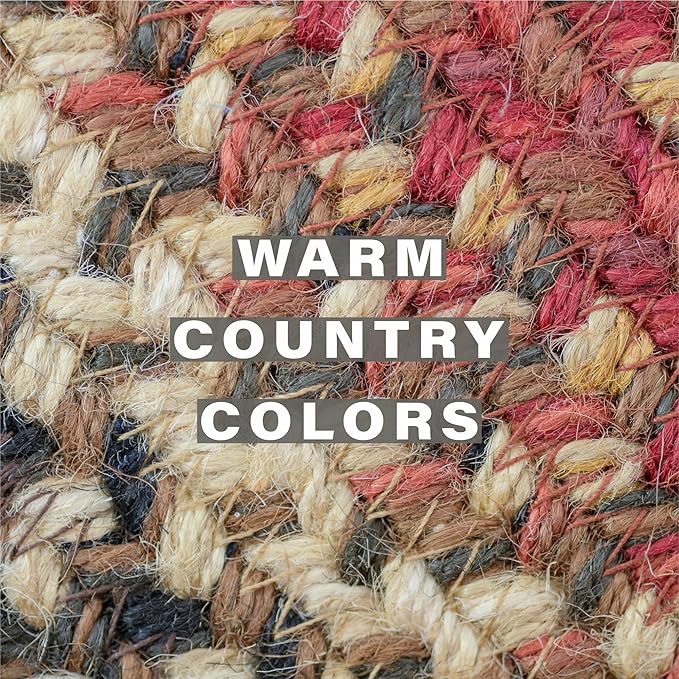 Homespice Chester Jute Braided Placemats, Warm Lodge and Cabin Decor, Set of 4, Red 13x19 Oval Table Mats - Vibrant Colors, Durable, Easy to Clean and Protects Furniture