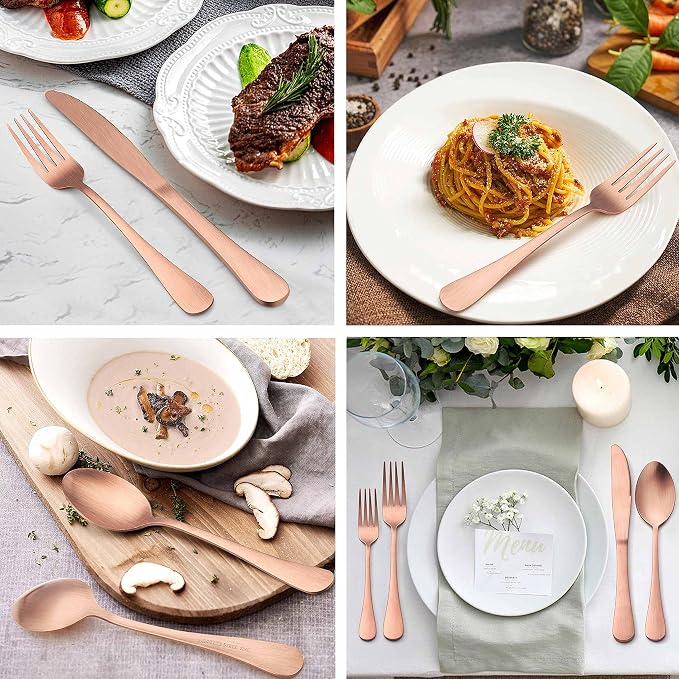 LIANYU 40 Piece Matte Copper Silverware Set, Rose Gold Flatware Set - Image 5
