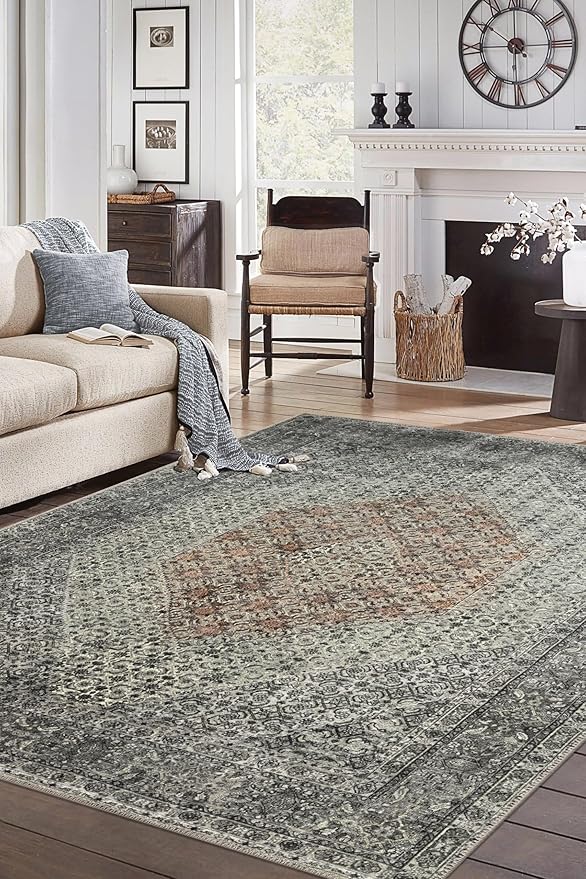 Keen Home Design 5x7 Rug - Machine Washable Area Rug with Non-Slip Backing, Ideal for Living Room, Dining Room, Bedroom - Vintage, Easy Clean, Durable, Low Pile - (5' x 7')