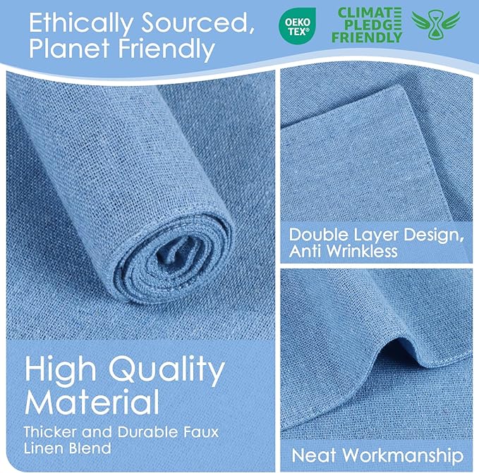MANSPHIL Light Blue Placemats Set of 6 Double Layer Thick Fabric Table Mats Faux Linen Place Mats Heat Resistant Washable Wrinkle Free Dining Kitchen Table Decor, 13x19 Inch Oeko Tex Placemat