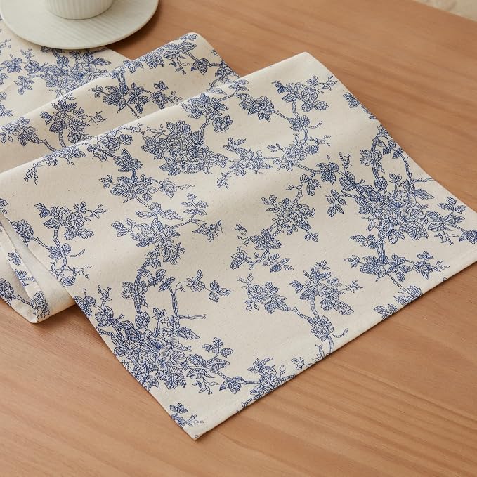 French Pastoral Farmhouse Table Runners, 13x90 Inch Blue | 100% Organic Cotton by Unknown