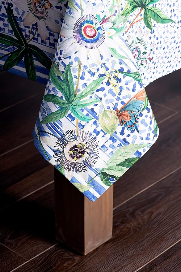 Maison d' Hermine Table Cloth Rectangle Table 100% Cotton 70 x 108 Inches Tablecloth Reusable Decorative for Dining Room Farmhouse Home Valentines Day Decorations Spring Summer - Passiflora