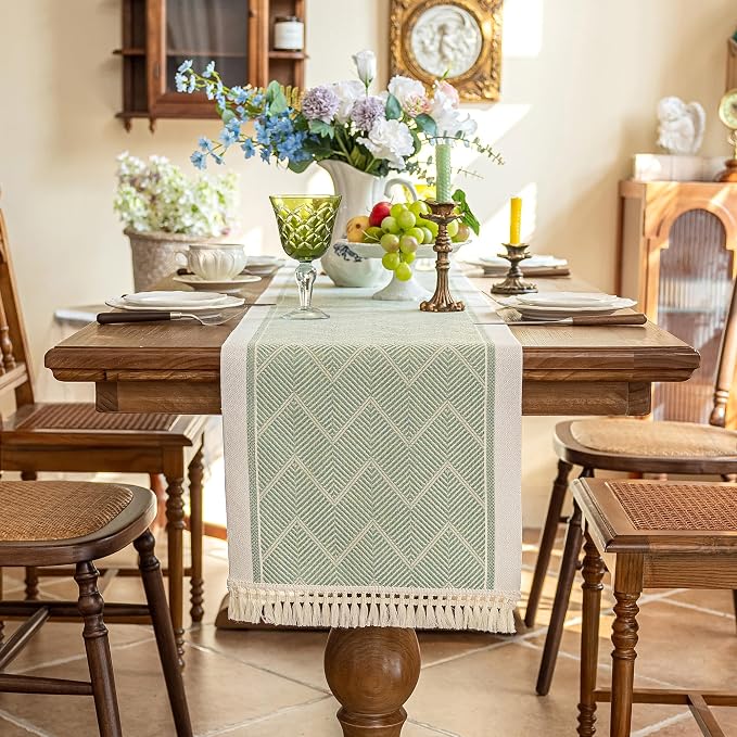 14x138 Geometric Table Runner Waterproof Boho Dresser Scarf Tassels | Planning - Image 6