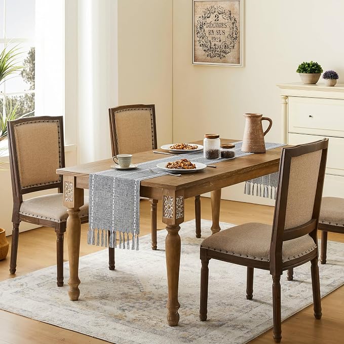 Hemstitched Farmhouse Table Runner, Charcoal 13x48 Inch, Cotton Linen Table - Image 3