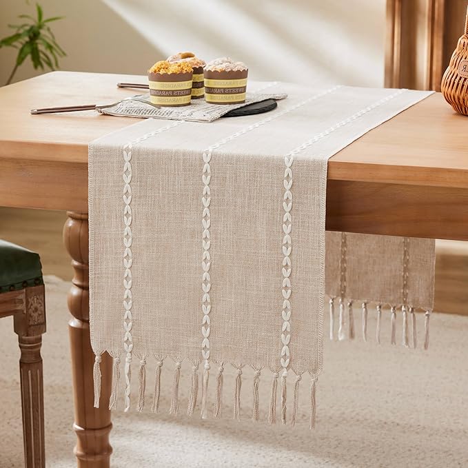 Braided Farmhouse Table Runner, Braided Taupe 13x48 Inch, Cotton Linen Table by Unknown