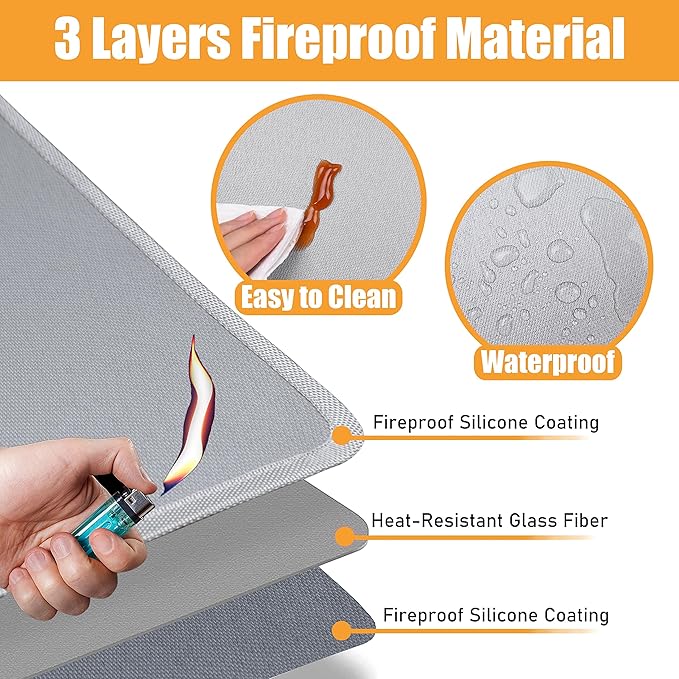 24 x 31in Fireproof Grill Mats for Outdoor Grill to Protect Your Grill Table - Heat Resistant Grill Table Mat - Waterproof & Oilproof BBQ Mat - Grey