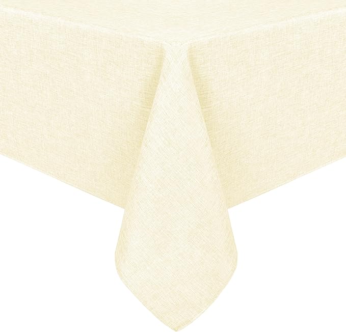 Hiasan Faux Linen Rectangle Tablecloth - Wrinkle and Stain Resistant Washable Table Cloth for Kitchen Dining Room Holiday Table Cover for Dinner, Champagne, 60 x 84 Inch
