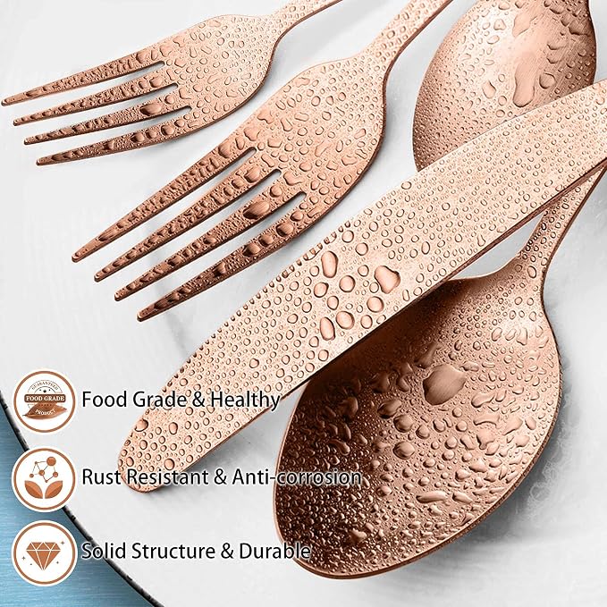 LIANYU 30 Piece Matte Copper Silverware Set, Stainless Steel Copper Cutlery | - Image 3