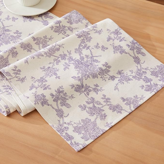French Pastoral Farmhouse Table Runners, 13x60 Inch Purple | 100% Organic by Unknown