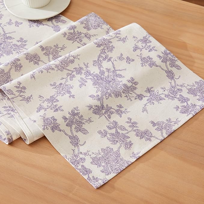 French Pastoral Farmhouse Table Runners, 13x108 Inch Purple | 100% Organic by Unknown