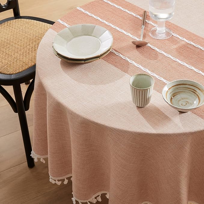 ZeeMart Contrast Linen Round Tablecloth 52 Inch Orange, Farmhouse Style Round Table Cloth Heavy Weight Burnt Orange Fall Tablecloths, Water Resistant Burlap Table Cloths