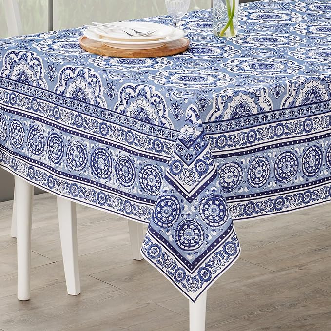 Maison d' Hermine Table Cloth Rectangle Table 100% Cotton 54 x 72 Inches Tablecloth Reusable Decorative for Dining Room Farmhouse Home Valentines Day Decorations Spring Summer - Melodie Bleue