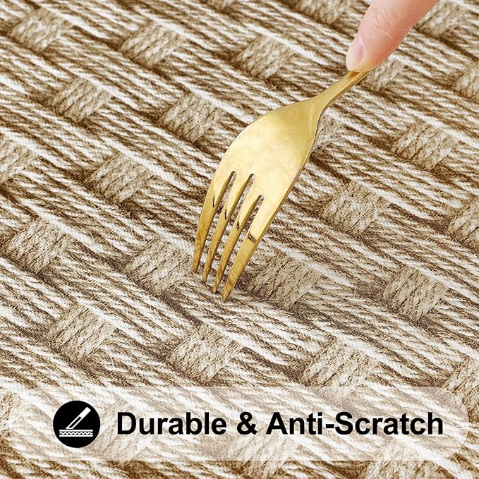 Smiry Rectangle Table Cloth Cover, Waterproof Elastic Fitted Picnic Tablecloth for 8 Foot Tables, Wipeable Flannel Backed Vinyl Tablecloths for Camping, Dining, Outdoor (Sand, 30" x 96")