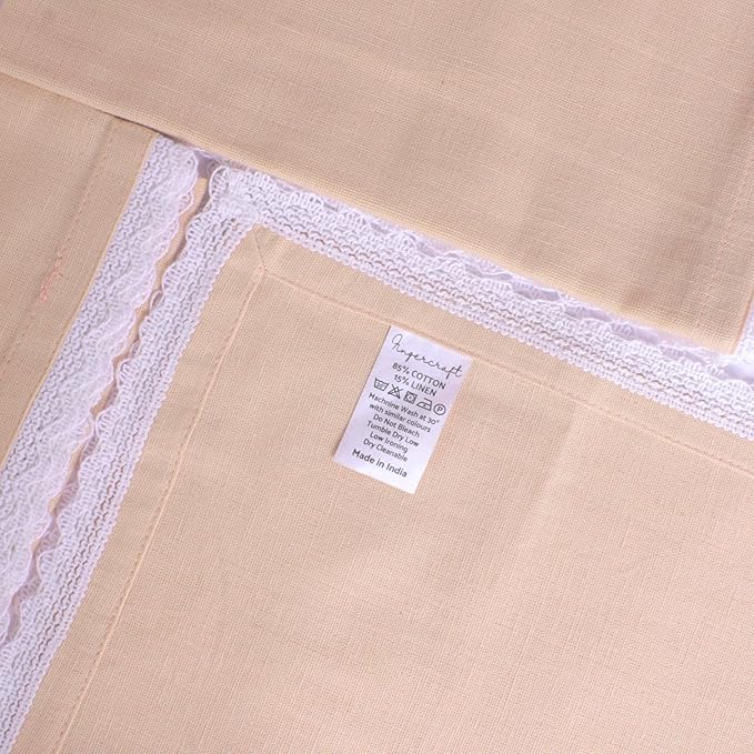 FINGERCRAFT Dinner Cloth Napkin Cotton Linen Blend 4 Pack Mitered Corners with Elegant Lace for Everyday Use Napkins are Pre Shrunk and Good Absorbency Pink