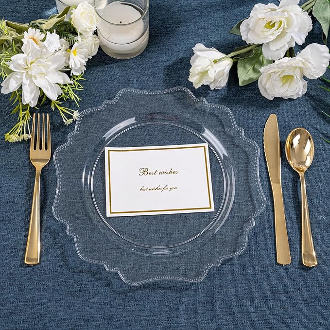 COLOSUS 100pcs 9.5 Inch Clear Plastic Plates,Heavy Duty Disposable Dinner Plates,Fancy clear Plates,Premium Plastic Dinner Plates for Party,Thanksgiving and Everyday Use
