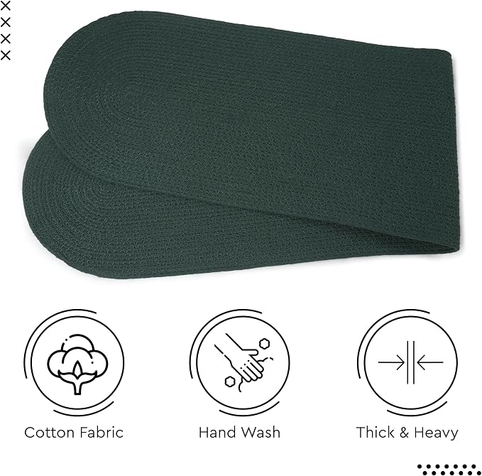 Encasa XO Dining Table Runner, Handmade Ribbed Cotton 12"x54" Dark Green | 100% - Image 5