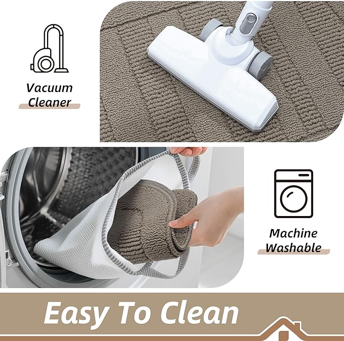 BEQHAUSE 30x18 Inch Kitchen Rug Mat Durable Kitchen Rugs Non-Slip Washable Absorbent Kitchen Mats for Floor Dirt-Resistant Semicircular Kitchen Mat (Taupe)