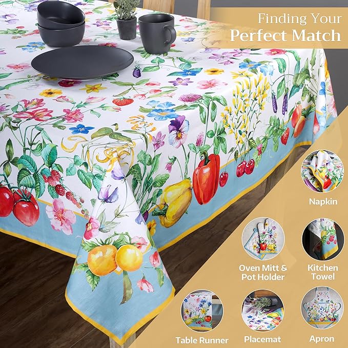 Maison d' Hermine Table Cloth Rectangle Table 100% Cotton 70 x 120 Inches Tablecloth Reusable Decorative for Dining Room Farmhouse Home Valentines Day Decorations Spring Summer - Giverny