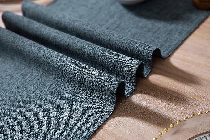 Blue Table Runners 48 Inches Long, Burlap Linen Style Rustic Farmhouse Table - Image 5