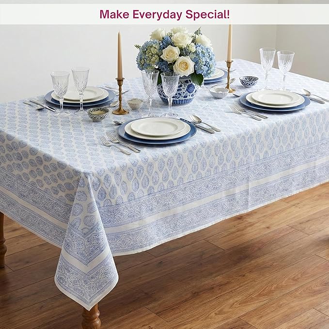ATOSII Amalfi 100% Cotton Boho Square Fall Tablecloth, Handblock Print Table Cloth for Kitchen I Dining Table Linen Fall Décor I Parties Wedding Outdoor Christmas Thanksgiving I Fall 60 X 60 Inches