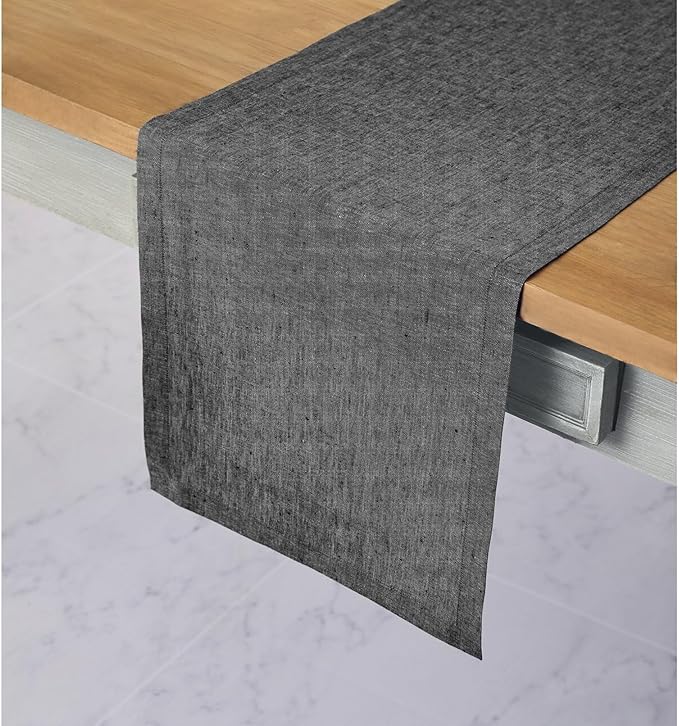 Solino Home Linen Table Runner 72 Inches Long - Athena, 100% Pure Linen Charcoal Grey Dining Table Runner 14 x 72 Inch for Winter - Handcrafted and Machine Washable