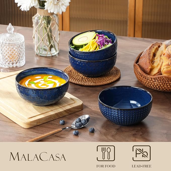 MALACASA Cereal Bowls, 30 Ounce Ceramic Blue Soup Bowl - Image 3