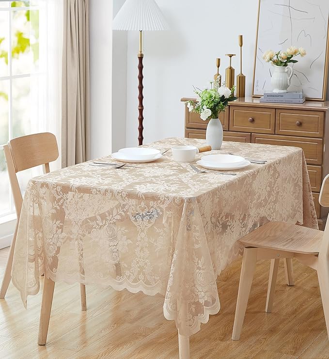 Warm Home Designs 70 x 70 Square Tablecloth with English Rose Lace Design. Use for Card Table or Dining Table. Gold LTC Linen 70
