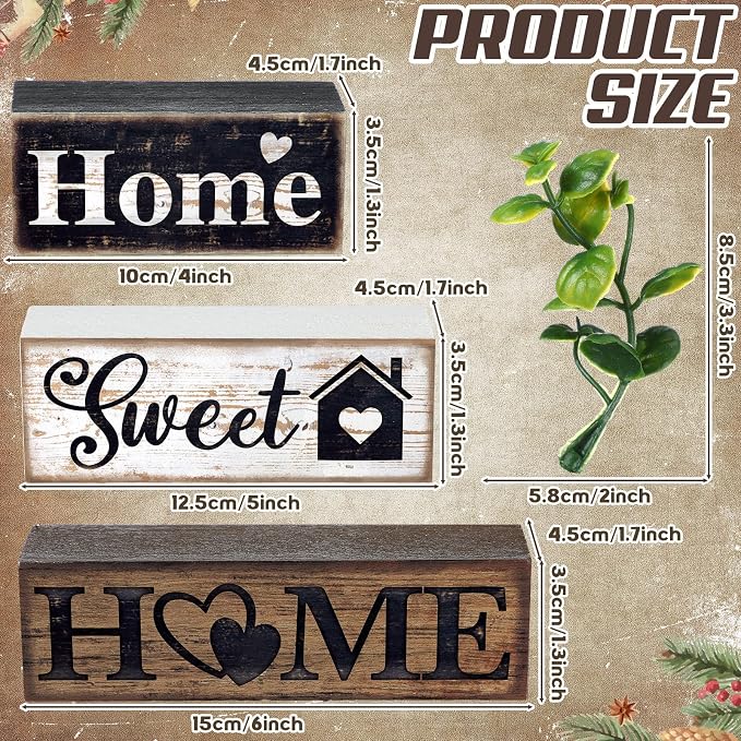 Moucuny 4 Pcs Farmhouse Wooden Tabletop Decor Farmhouse Tiered Tray Decor - Image 2