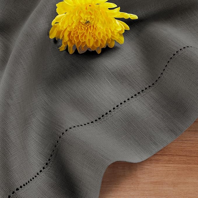 Solino Home Linen Tablecloth 60 x 120 Inch - Classic Hemstitch 100% Pure Linen Steel Gray Table Cloth for Rectangle Tables - Machine Washable Tablecloth for Spring