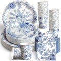 250 Pcs Blue Floral Paper Plates and Napkins Blue Bridal Shower Tea Party by Dandat