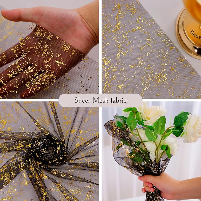 Snowkingdom Black and Gold Cheesecloth Table Runner 10 FT, Sheer Chiffon - Image 3