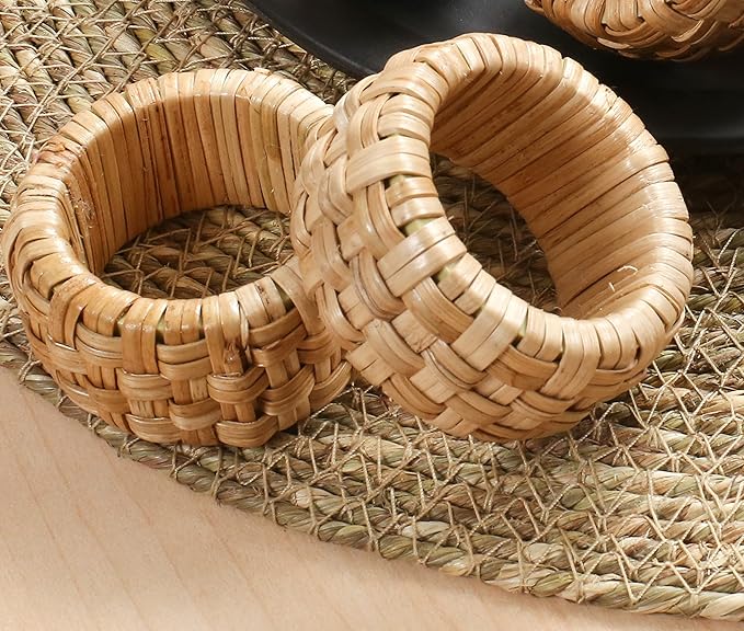 Lightnpro Natural Rattan Decorative Napkin Rings Set of 12, Serviette Napkin Rings Bulk for Party Decoration, Table Top Décor for Dinning Table, Everyday, Christmas, Easter Family Gatherings