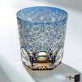 suigetsu Edo style Color Hand Cut Crystal Glass Tumbler Whisky Gass 11 Oz Glassware with Luxury Gift Box,Cocktail-Vodka-Beer Drinkingware Glasses In Gift Carton (Blue Daisy)