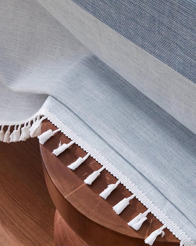 ZeeMart Contrast Linen Table Cloth Rectangle Table Cloths 60x104 Inch Mid-Stripe Blue, Farmhouse Style Heavy Weight Dusty Blue Tablecloth, Water Resistant Burlap Tablecloths
