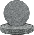 Round Placemats Set of 6 with Holder, Cotton Rope Woven Place Mats, Hot Pads for Kitchen, Heat Resistant Table Mats, 13 Inch Farmhouse Washable Braided Placemat for Kitchen Decor (Dark Gray)