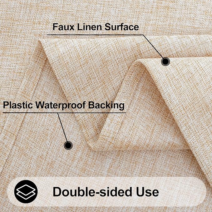 Smiry Rectangle Polyester Table Cloth, Waterproof Burlap Fabric Tablecloth, Washable Decorative Farmhouse Table Covers for Kitchen, Dining, Parties, 60x84, Champagne