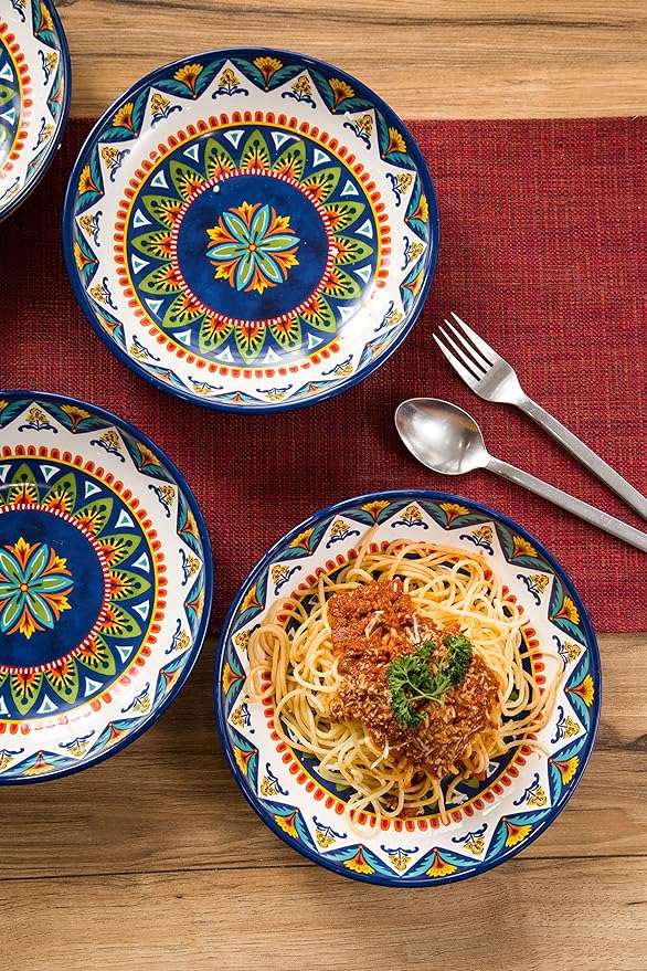 Bico Havana Pasta Bowls, 35oz Salad Bowl Set of 4, Large Ceramic Serving Dinner Bowls for Soup and Cereal, Microwave and Dishwasher Safe, Gift for Housewarming and Thanksgiving