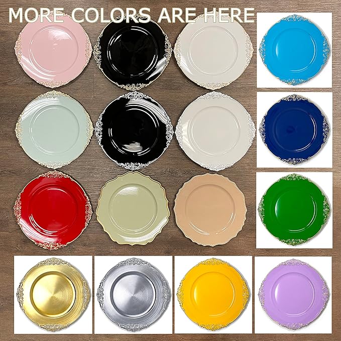Allgala Heavy Quality Round Charger Plates - Set for Table Decor - Ideal for Weddings, Thanksgiving Parties & Holidays - Floral Silver (13-Inch 6-Pack)