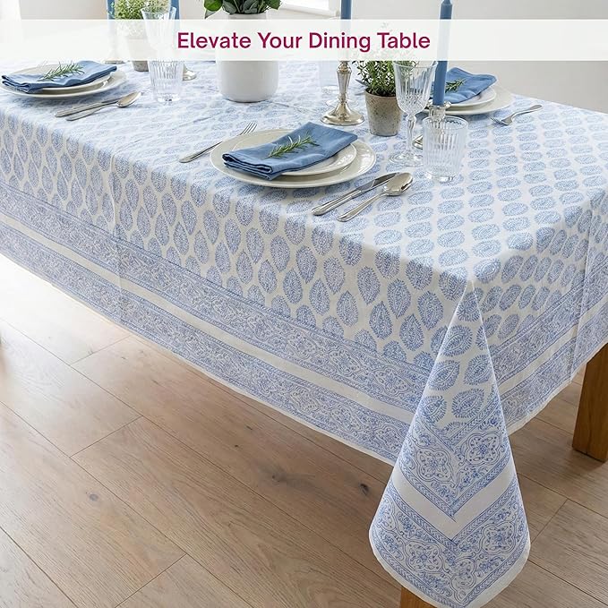 ATOSII Amalfi 100% Cotton Boho Rectangle Fall Tablecloth, Handblock Print Table Cloth for Kitchen I Dining Table Linen Fall Décor I Parties Wedding Outdoor Christmas Thanksgiving I Fall 60 X 90 Inches