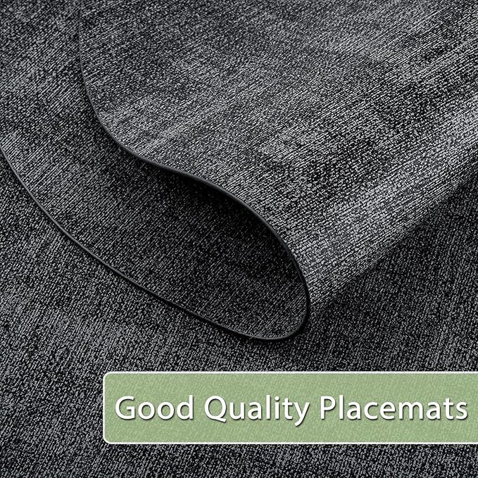 Placemats for Dining Table Set of 6 Non-Slip, Heat Resistant Oval Leather Placemat Double Layer, Waterproof Table Mats Easy to Clean for Kitchen Dining Room Coffee Office Table, Charcoal