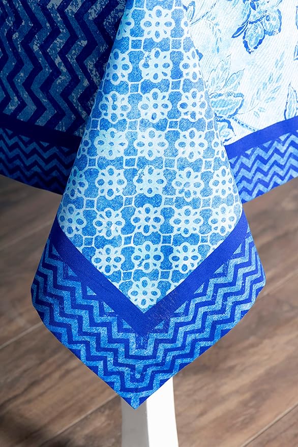 Maison d' Hermine Table Cloth Square Table 100% Cotton 54 x 54 Inches Tablecloth Reusable Decorative for Dining Room Farmhouse Home Valentines Day Decorations Spring Summer - Indigo Love