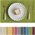 Softalker Faux Linen Placemats Set of 8-12 x 18 Inch, Heat Resistant Double Layered Durable Burlap Farmhouse Place Mats, Non-Slip Washable Rustic Table Mats for Dining, Kitchen, Party（Lime Green