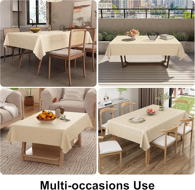 Smiry Rectangle Table Cloth, Waterproof Heavy Duty Vinyl Tablecloths, Wipeable Washable Table Cover for Kitchen and Dining Room (Beige, 60" X 120")