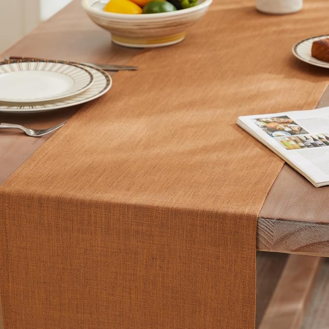 Rustic Cotton Linen Table Runner, 13x60 Inches Caramel | Farmhouse Style Linen - Image 3