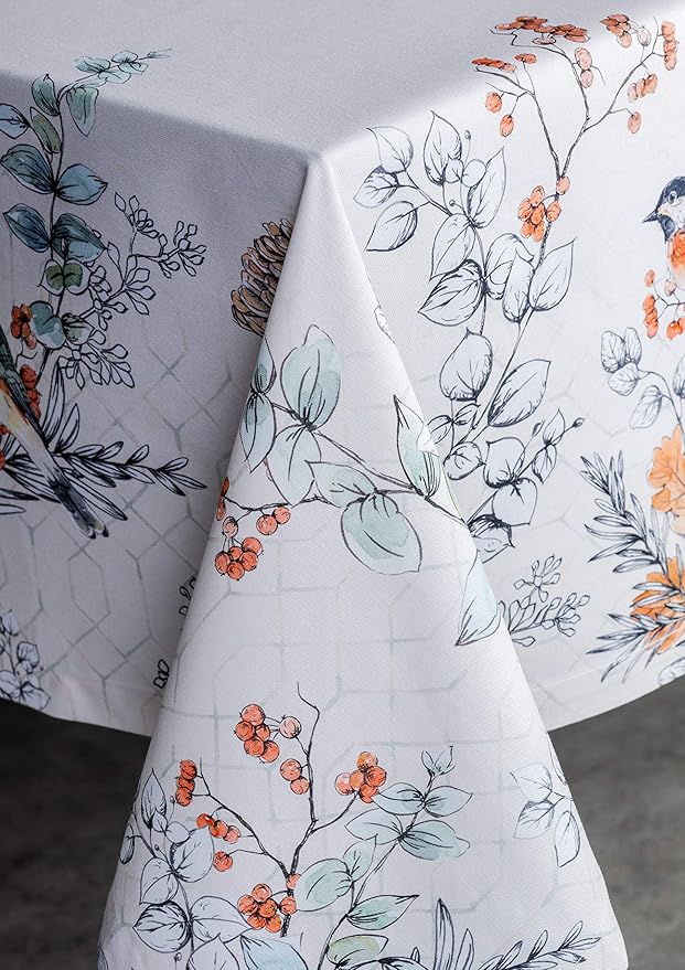 Maison d' Hermine Table Cloth Rectangle Table 100% Cotton 60 x 108 Inches Fall Tablecloth Reusable Everyday Use for Thanksgiving Christmas Decorations Dining Farmhouse Party (Whitish Shabby Chique)