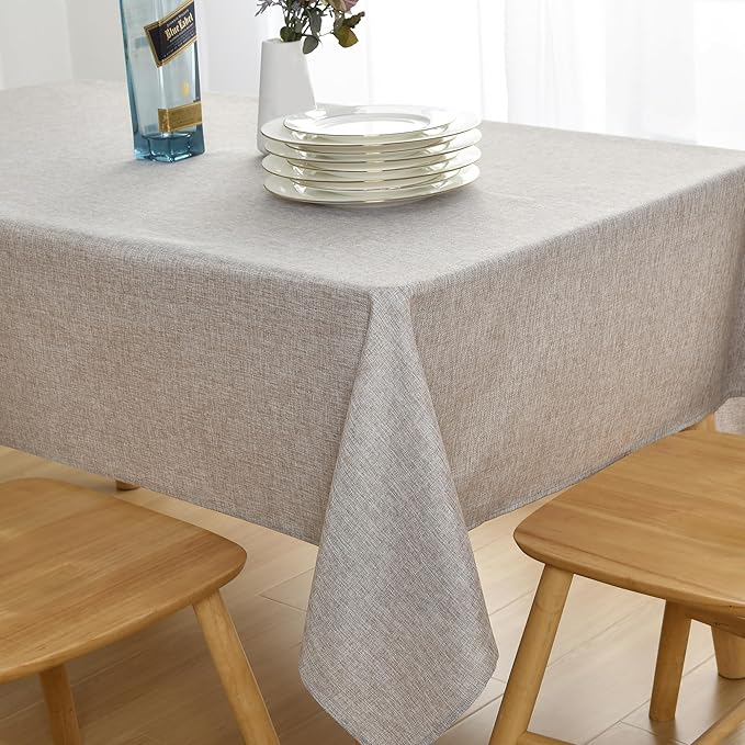 JIUZHEN Rectangle Table Cloth Faux Linen Farmhouse Tablecloth Wrinkle and Stain Resistant Decorative Fabric Table Cover for Kitchen, Dining Room, Parties and Camping, Stone, 60 x 102 Inch