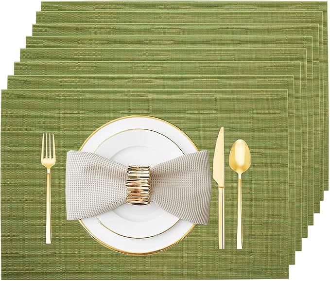 Green Vinyl Placemats Set of 8, Heat Resistant Table Placemats | 18x12 inch by Uolr