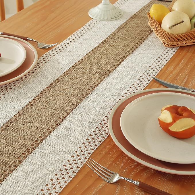 Boho Table Runner for Brown White Tassel Home Decor 90 Inches Long, Modern - Image 8